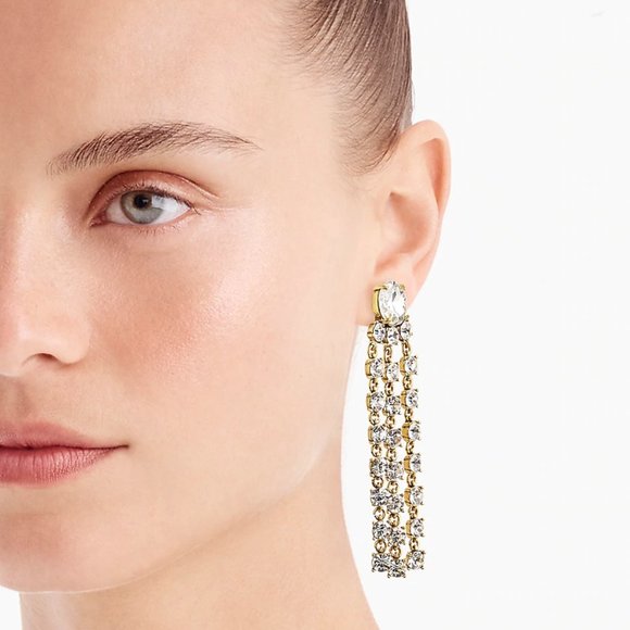 SOLD J.Crew Crystal Fringe Statement Earrings - Picture 2 of 9